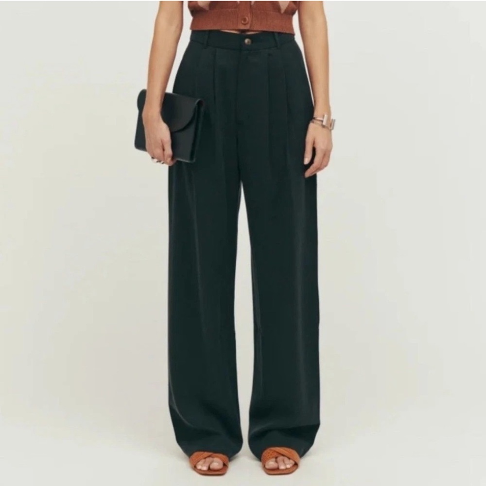 Reformation Sz 6 Black Mason Tencel Wide Leg High Rise Flowy Trouser Pants